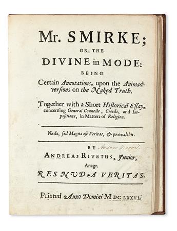 MARVELL, ANDREW.  Mr. Smirke; or, The Divine in Mode.  1676 + CROFT, HERBERT, Bishop of Hereford.  The Naked Truth.  1675